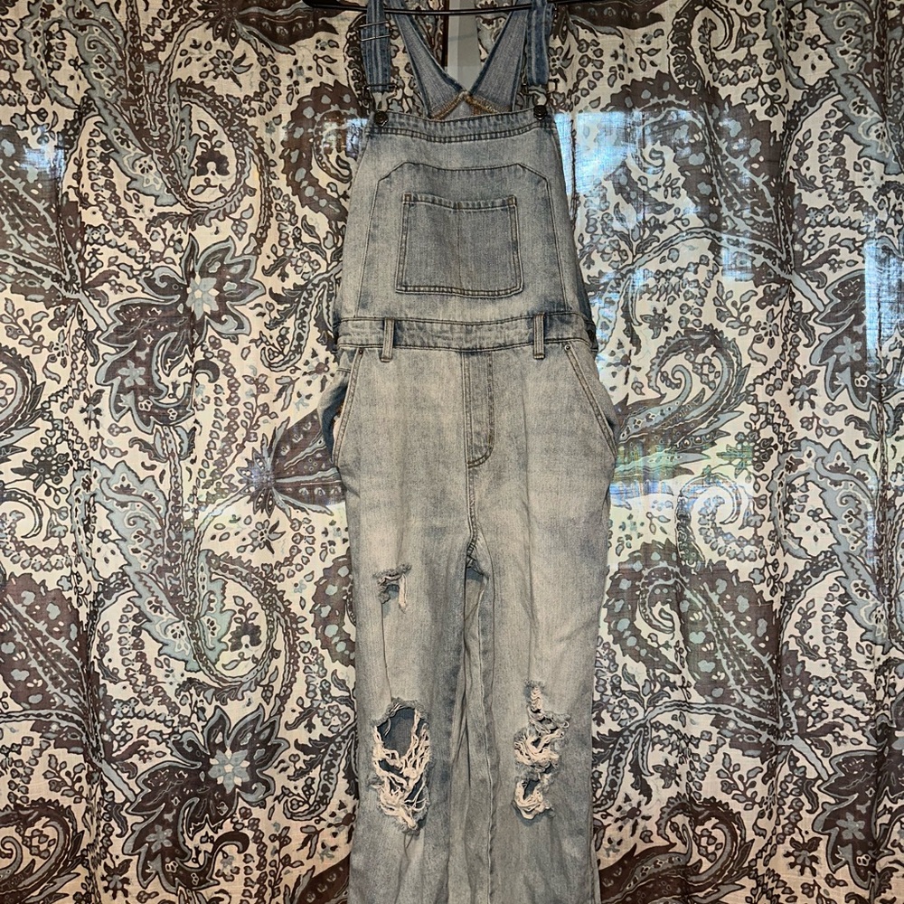 Wild Fable Light Blue Distressed Denim Overalls